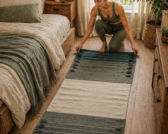 Katoenen yogamat handgemaakt | Milieuvriendelijk yogatapijt | Meditatie- en oefenmat | Boho-workoutdecoratie voor thuis | Wasbare yogamat