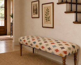 Upholstered Bench, Handmade Furniture, Footstool Bench, Kilim Rug Bench, Ottoman Bench, Aztec Bench, Farmhouse Decor,Footstool , BENCH 253