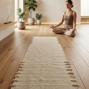 Organic Cotton Yoga Mat, Handwoven Natural Meditation, Anti-Slip Fitness Exercise (2x6 ft)