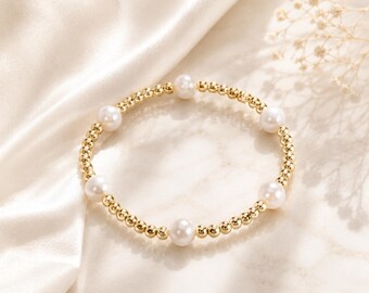 Glasperlenarmband, 8 mm Perlen, 4 mm Goldperlen, 18 Karat Gold PVD-Stretchschmuck