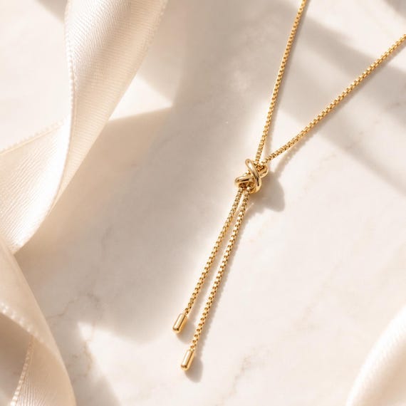 Adjustable Gold Bolo Necklace for Women, 18K Gold PVD Waterproof Lariat, Minimalist Birthday Gift for Her