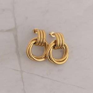 Gold Double Circle Stud Earrings, Modern Geometric Statement Jewelry