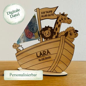 Laser file Baptism Money Gift Noah's Ark Boat - SVG DXF Lightburn file - Digital download