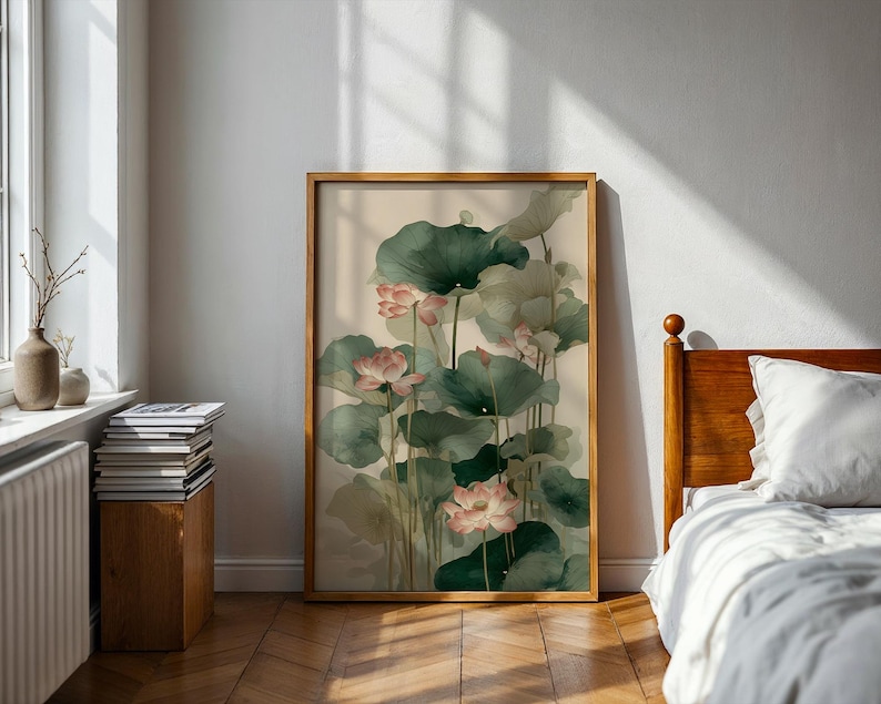 Lotus Flower Wall Art, Japanese Botanical Print, Minimalist Zen Poster ...