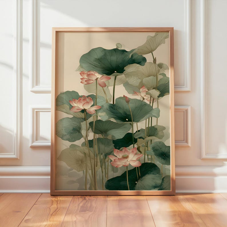 Lotus Flower Wall Art, Japanese Botanical Print, Minimalist Zen Poster ...