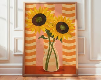 Sunflower in Vase Print – Mid Century Modern Botanical Poster