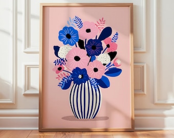 Modern Floral Vase Print, Scandinavian Botanical Poster, Minimalist Home Decor