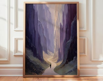 Surreal Canyon Landscape Print, Minimalist Figure, Atmospheric Nature Painting