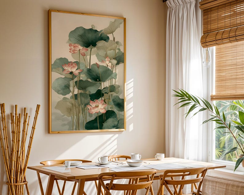 Lotus Flower Wall Art, Japanese Botanical Print, Minimalist Zen Poster ...