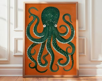 Colorful Octopus Wall Art Print, Modern Coastal Sea Life Poster