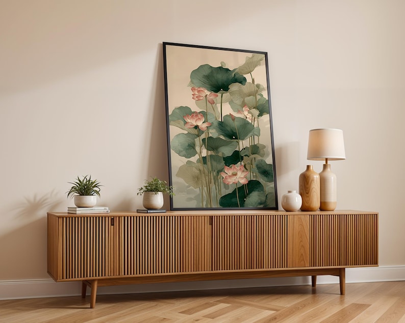 Lotus Flower Wall Art, Japanese Botanical Print, Minimalist Zen Poster ...