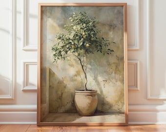 Lemon Tree Wall Art, Mediterranean Botanical Print, Italian Coastal Decor