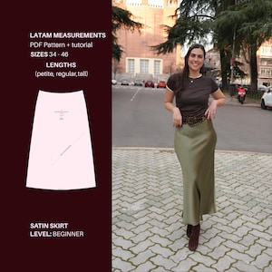 Patrón de costura falda de satén | Tabla de medidas LATAM + Videotutorial
