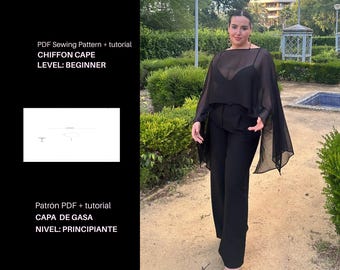 Chiffon Cape Sewing Pattern PDF | Sheer Cover Up Pattern | Digital Sewing Pattern | Video Tutorial | One Size | Chiffon Cape Pattern