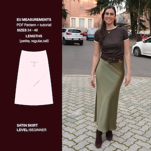 Satin Skirt Sewing Pattern PDF | Bias Cut Slip Skirt Pattern | Digital Sewing Pattern | Video Tutorial | EUROPEAN Chart | Patrón Falda Satén