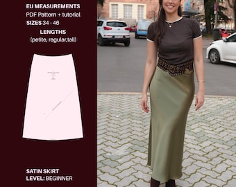 Satin Skirt Sewing Pattern PDF | Bias Cut Slip Skirt Pattern | Digital Sewing Pattern | Video Tutorial | EUROPEAN Chart | Satin Skirt Pattern
