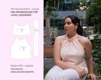 Halter Top Sewing Pattern PDF | Backless Top Pattern |DIY Top | Summer Sewing Pattern | Video Tutorial + Instructions
