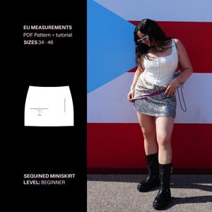 Sequin Mini Skirt Sewing Pattern PDF | Holiday, special event, Mini Skirt Pattern | EU Chart | Video Tutorial | Patrón Minifalda Lentejuelas