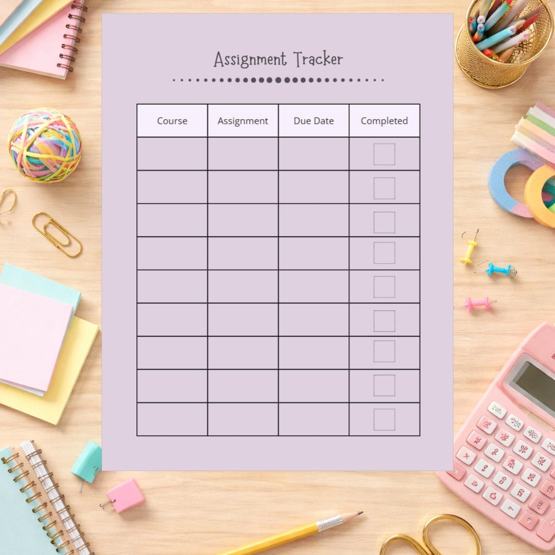 Assignment Tracker Printable – Student Homework Planner (PDF Download ...