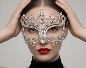 Kryształowa maska na twarz z kryształkami – błyszcząca biżuteria na imprezę, festiwalowa olśniewająca maska na oczy
