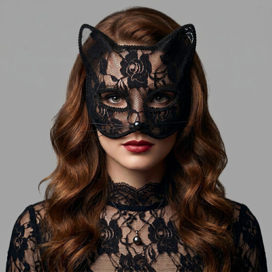 Black Lace Cat Mask, Floral Design, Masquerade, Party, Cosplay ...