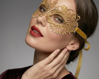 Máscara de encaje para disfraces - Antifaz veneciano con diamantes de imitación, accesorio para disfraces de fiesta