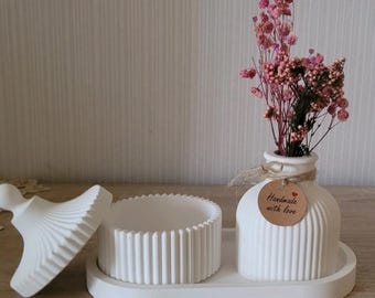 Deko Set aus Raysin – Tablett, Dose & Vase – Trockenstrauß-minimalistische Wohnaccessoires – Geschenkidee – Frau-handgemacht – Boho Deko