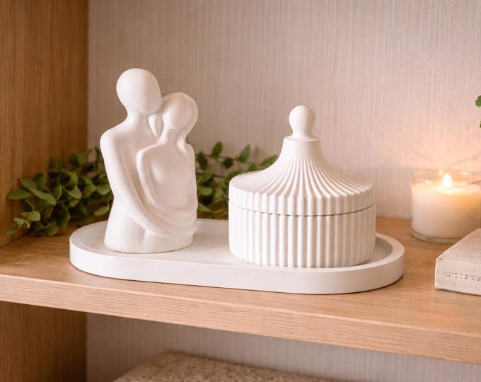Decorative Raysin white couple bust with jewelry box - oval tray - gift idea for women - home accessory