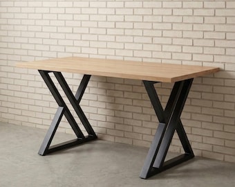 Set of 2 Metal X Table Legs: Industrial Black Dining & Office Table Base