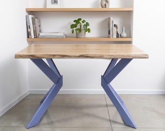 Patas de escritorio metálicas azules en forma de X: Base moderna para mesa de oficina y ordenador.
