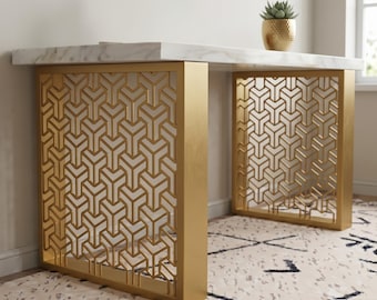 Cut Out Geometric Table Legs: Metal Base with Gold Powder Coating