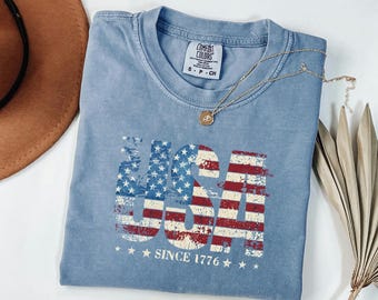 1776 USA Tshirt, Fourth Of July Gift For Men, Distressed American Flag Tee, Vintage Grunge Top, Retro Patriotic Shirt, Vintage Grunge Top