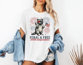 Retro USA Independence Top, America 250th Comfort Colors Tee, Fourth Of July Gift For Men, Vintage Feral Raccoon Comfort Colors Tee