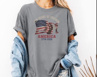 Patriotic Gift USA Flag Style Graphic Tee, Comfort Colors 250 Years Freedom America Shirt, Vintage Personalized July 4th Unisex T-Shirt