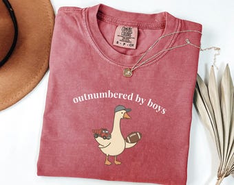 Funny Goose Mama Tee, Comfort Colors Boy Mom Shirt, Outnumbered Sons Retro Sports Apparel, Mothers Day Gift For Her Tshirt