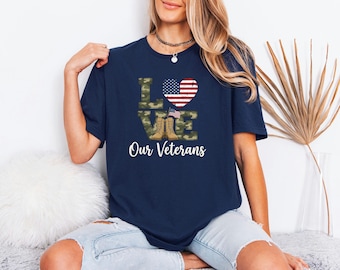 American Flag Tshirt, Patriotic Camo Shirt, Memorial Gift For Dad, Combat Boots Apparel, Armed Forces Present, Love Our Veterans Memorial