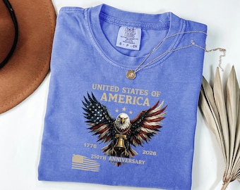 Retro Bald Eagle Tee, USA 250th Anniversary Shirt, Vintage Liberty Bell Top, July 4th Gift For Him, Independence Day Patriot Apparel