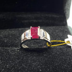 Anillo de rubí natural, anillo ancho ajustable y llamativo, anillo de gema roja de talla rectangular, regalos, joyería portátil