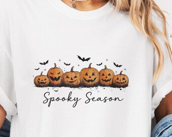 Halloween Pumpkin T-Shirt, Retro Jack O Lantern Graphic, Comfort Colors 1717