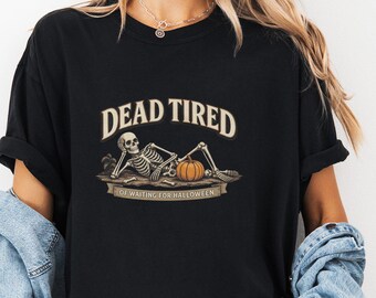 Halloween Shirt, Funny Skeleton Pumpkin Graphic, Retro Spooky Season Comfort Colors 1717 Tee