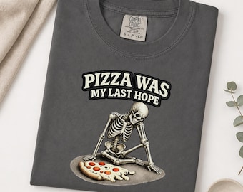 Skeleton Pizza Shirt, Vintage Distressed Graphic Tee, Comfort Colors 1717