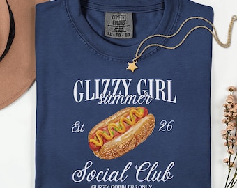 Glizzy Girl Summer Social Club Shirt, Funny Hot Dog Retro Graphic Tee, Trendy Aesthetic Vintage Style Top, Comfort Colors, Cute BBQ Gift