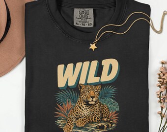 Wild Jaguar Tee, Tropical Palm Shirt, Jungle Cat Gift, Retro Safari Top, Animal Lover Apparel, Boho Nature Graphic