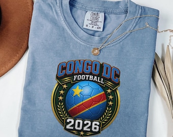 Maillot de football Congo DC 2026 RDC fan de football Tee drapeau africain ballon graphique supporter cadeau tenue vintage Game Day