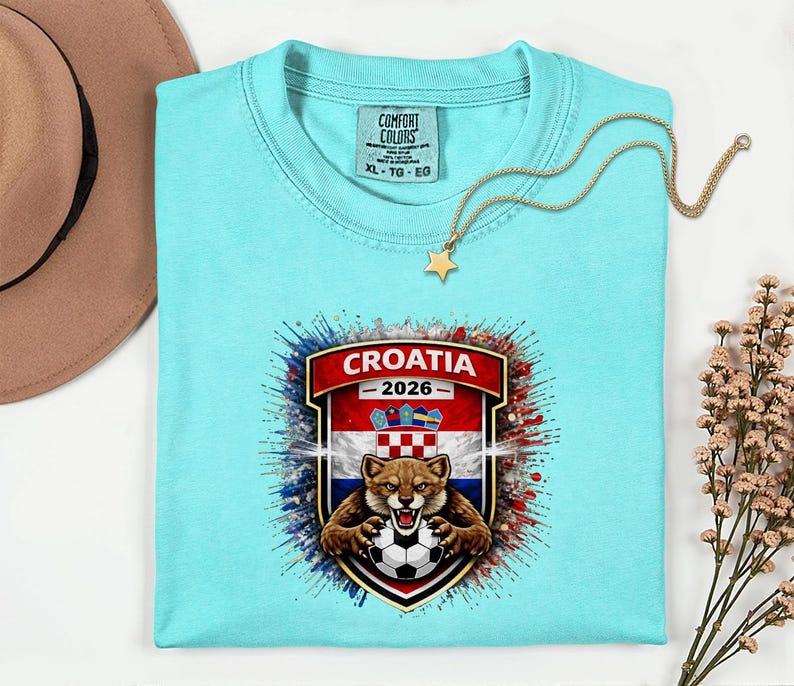 Comfort Colors® Croatia Mascot Soccer Shirt, World Tournament 2026 Gift Graphic Tee, Football Jersey Style Sports Fans Unisex T-Shirt afbeelding 13