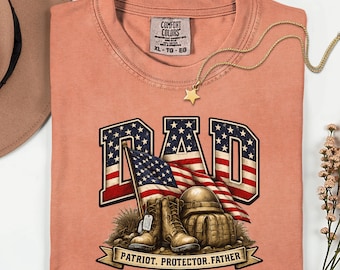Patriot Dad Shirt, Military Father Day Gift, American Flag Veteran Tees, Mens Protector Graphic Tshirt, Fourth of July Vintage Clothing