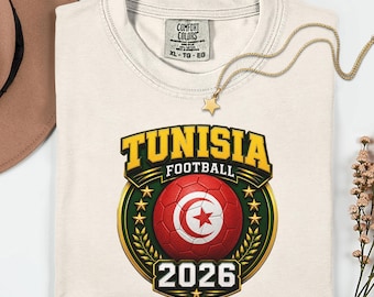 Tunisia Football Shirt, Comfort Colors Tunisian Soccer Tee, Retro 2026 Sports Graphic T-Shirt, Vintage Tunisia Fan Gift, Gameday Apparel