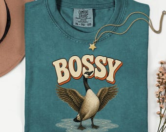 Bossy Goose Shirt Funny Animal Graphic Retro Waterfowl Tee Cute Farm Gift Sassy Nature Lover Unisex Garment Dyed Top