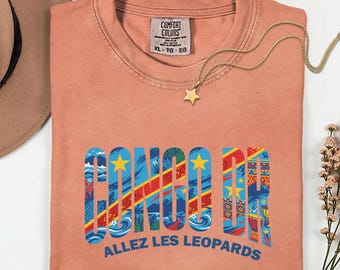 DRC Allez Les Leopards T-Shirt, African Soccer Fan Top, Vintage Style Comfort Colors