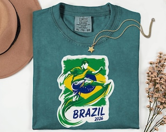 Comfort Colors® Brazil Soccer 2026 Logo Graphic Tee, Team Nations Brazilian Football Design, 26' World USA Tournament Fan Unisex T-Shirt